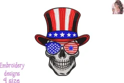 American Flag Skull Embroidery