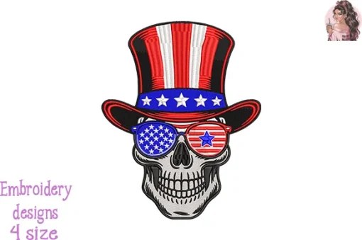 American Flag Skull Embroidery