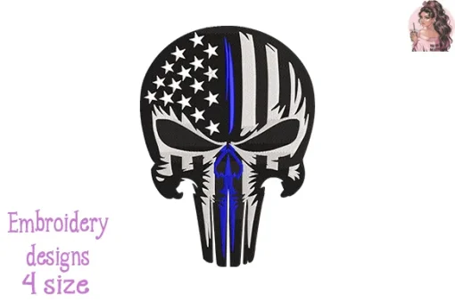 Police Skull USA Flag Embroidery Design