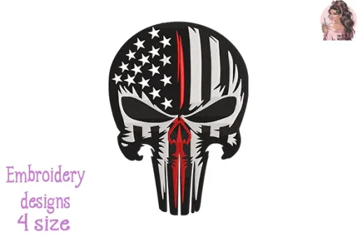 Firefighter Skull USA Flag Embroidery Design – Patriotic Fireman Machine Embroidery Pattern