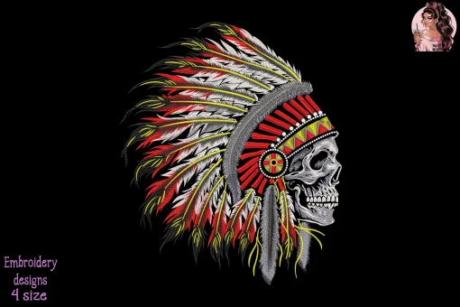 Native American Chief Skull Embroidery Design
