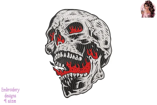 Red Skull Embroidery Design