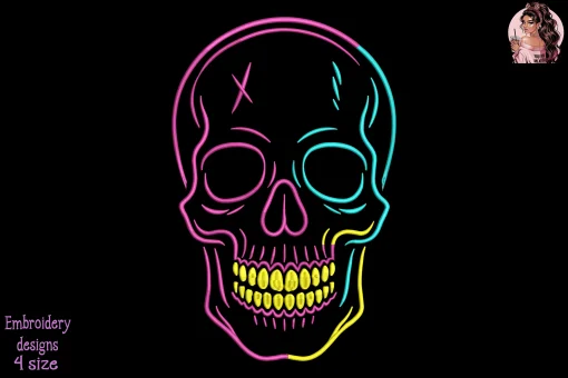 Neon Sugar Skull Embroidery Design