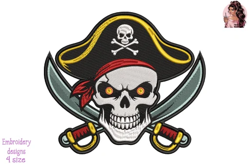 Pirate Skull Embroidery Design