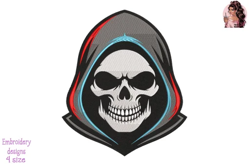 Skull with Hoodie Mascot Embroidery Design