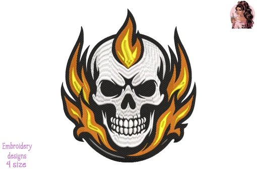 A Striking Flaming Skull Embroidery Design