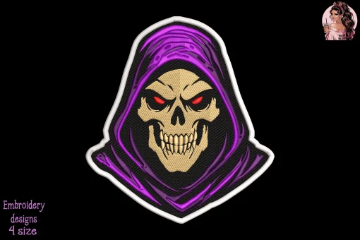 Grim Reaper Skull Embroidery Design