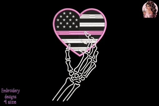 Heart Breast Cancer Skeleton Hand Embroidery Design