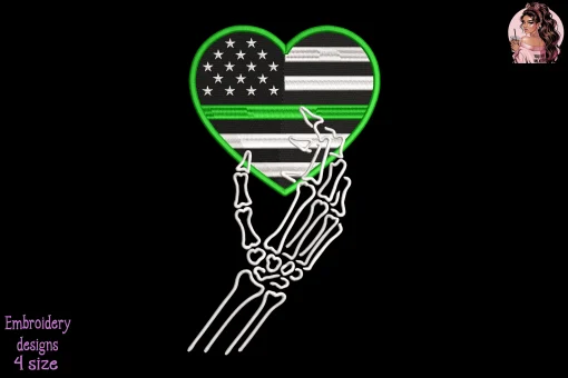 Heart Military Skeleton Hand Embroidery Design