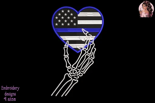 Heart Police Skeleton Hand Embroidery Design