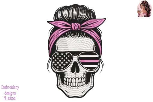 Messy Bun Breast Cancer Embroidery Design