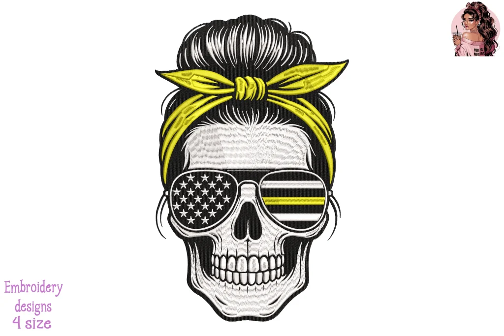 Messy Bun Dispatcher 911 Embroidery Design
