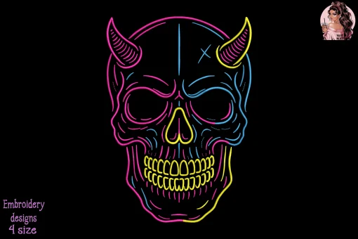 Neon Skull Art Embroidery Design