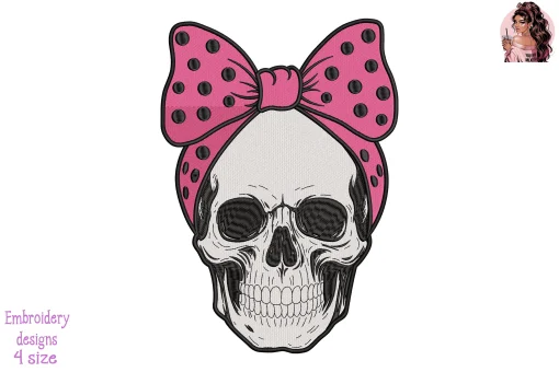 Skulls Girl Breast Cancer Embroidery Design