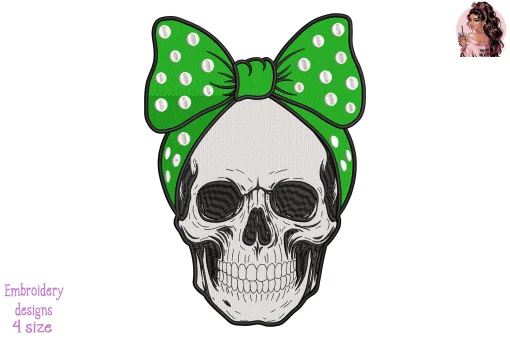 Skulls Girl Military Embroidery Design