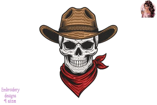 Vintage Cowboy Skull Embroidery Design