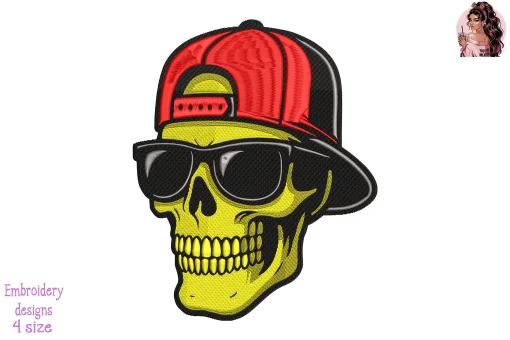Skull Wearing Red Embroidery Design