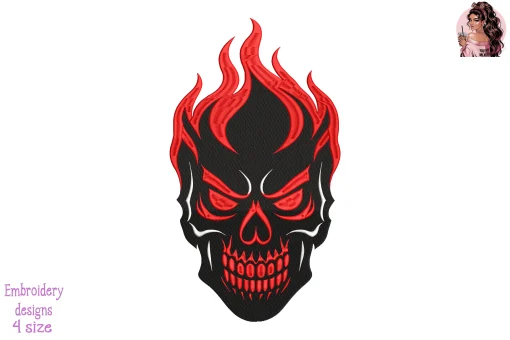 Fire Skull Embroidery Design