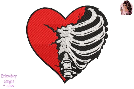 Firefighter Rib Cage Embroidery Design – Fireman Skeleton Machine Embroidery Pattern