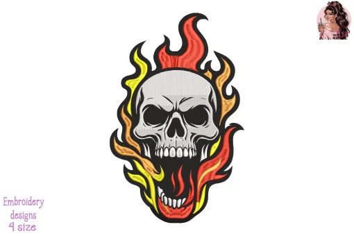Flaming Skull Embroidery Design