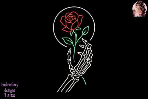 Rose Skeleton Hand Embroidery Design