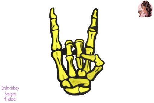 Skeleton Rock Horns Dispatcher 911 Embroidery Design