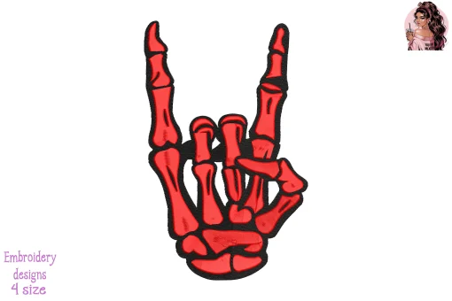 Skeleton Rock Horns Firefighter Embroidery Design