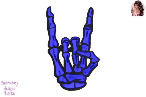 Skeleton Rock Horns Police Embroidery Design