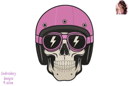 Biker Skull Breast Cancer Embroidery Design