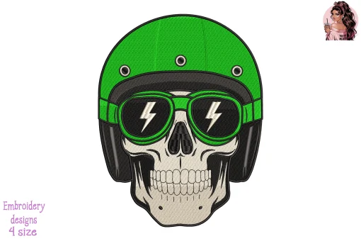 Biker Skull Military Embroidery Design