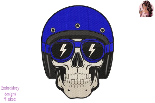 Biker Skull Police Embroidery Design