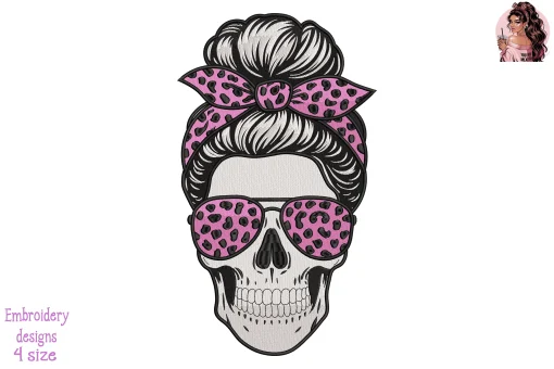 Breast Cancer Leopard Skull Embroidery Design