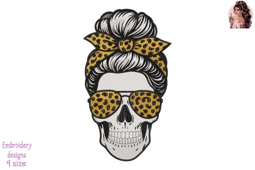 Leopard Skull Embroidery Design
