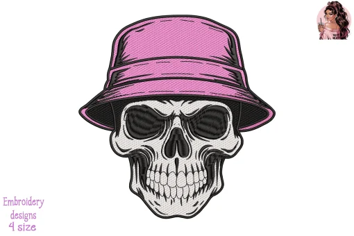 Skull with Breast Cancer Bucket Hat Embroidery Design