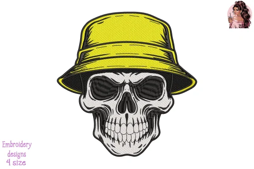Skull with Dispatcher Bucket Hat Embroidery Design