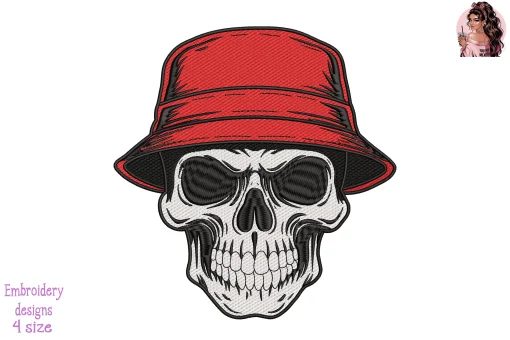 Skull with Firefighter Bucket Hat Embroidery Design