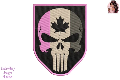 Breast Cancer Canadian Punisher Skull Embroidery Design