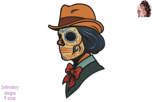 La Calavera Catrina Skulls Embroidery Design