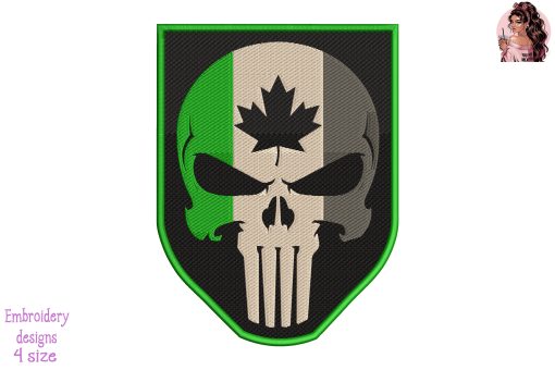 Military Canadian Punisher Skull Embroidery Design