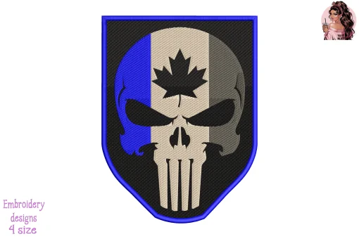 Police Canadian Punisher Skull Embroidery Design