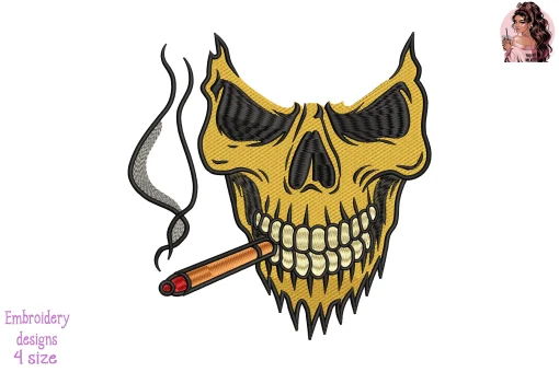 Smoking Skull Embroidery Design