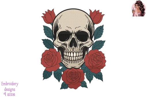 Flower Skull Embroidery Design