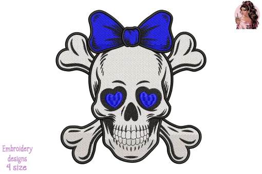 Police Skull Heart Embroidery Design