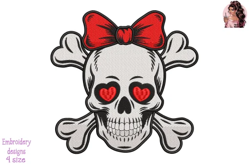 Firefighter Skull Heart Embroidery Design