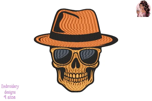 Cool Skull in Fedora Embroidery Design