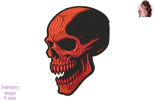 Crimson Skull Embroidery Design – Red Skull Machine Embroidery Pattern for Gothic & Halloween Projects