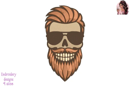 Bearded Skull with Sunglasses Embroidery Design