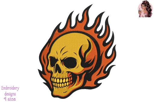 Flaming Skull Embroidery Design
