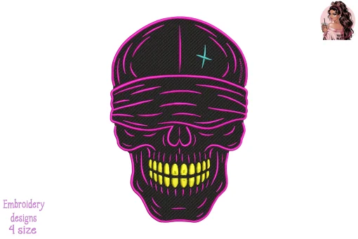 Neon Blind Justice Skull Embroidery Design