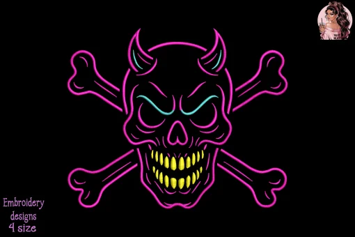 Neon Demon Skull Embroidery Design